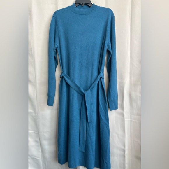 Misook Belted Mock Neck Cashmere Dress, Marine Teal - Picture 1 of 6